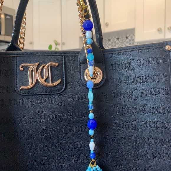 Blue Beaded Bag Charm Keychain - Picture 7 of 8